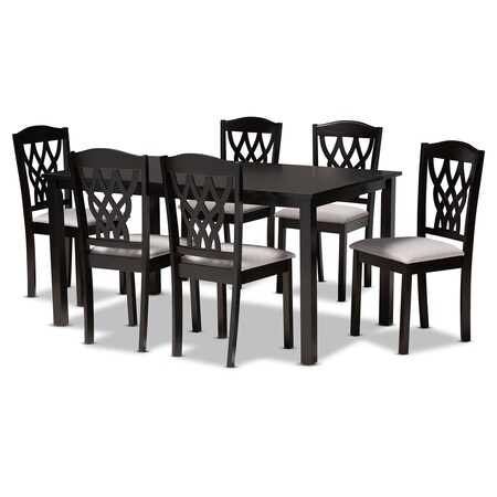 Baxton Studio Salem Grey Upholstered and Dark Brown Finished Wood 7-Piece Dining Set 171-10952-10519